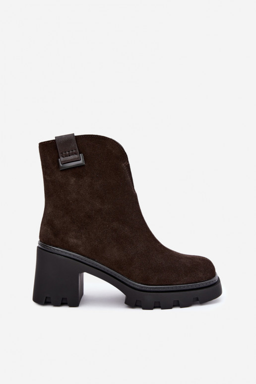 Scarpe isolate in ecopelle scamosciata con tacco T.Sokolski SH Z26-428 cioccolato