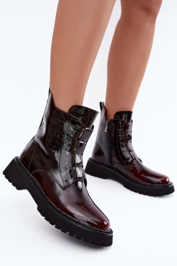 Stivaletti isolati da donna con effetto vernice T.Sokolski Z26-501 bordeaux