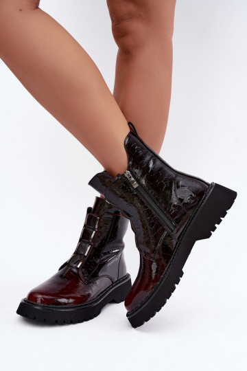 Stivaletti isolati da donna con effetto vernice T.Sokolski Z26-501 bordeaux 2