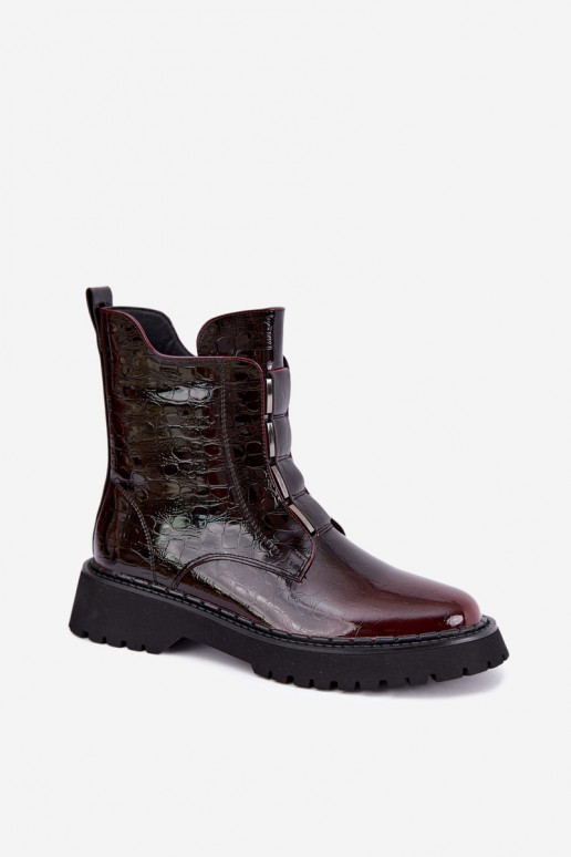 Stivaletti isolati da donna con effetto vernice T.Sokolski Z26-501 bordeaux