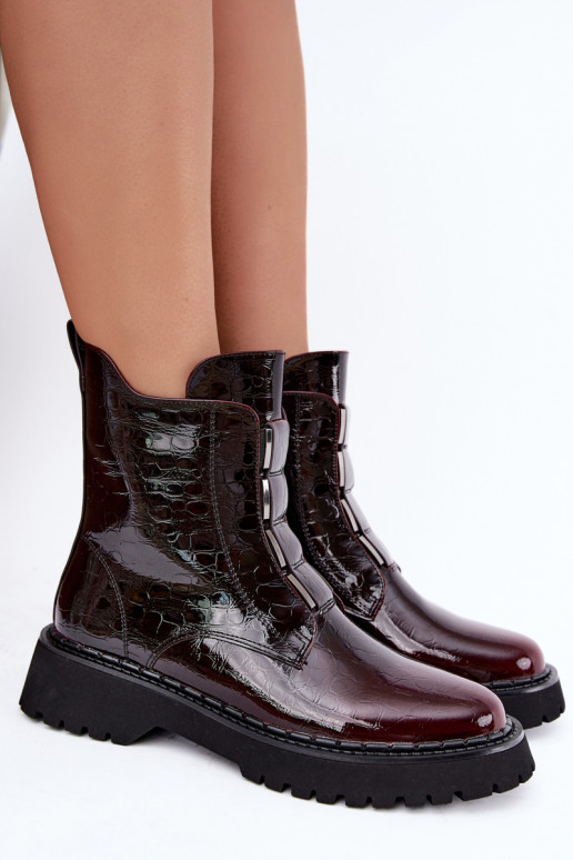 Stivaletti isolati da donna con effetto vernice T.Sokolski Z26-501 bordeaux
