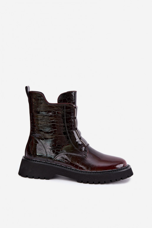 Stivaletti isolati da donna con effetto vernice T.Sokolski Z26-501 bordeaux