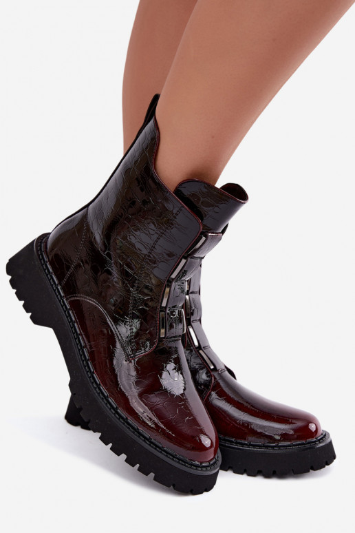 Stivaletti isolati da donna con effetto vernice T.Sokolski Z26-501 bordeaux