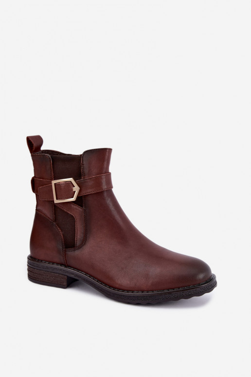Stivaletti isolati da donna in ecopelle con fibbie Sergio Leone BT-43 marrone