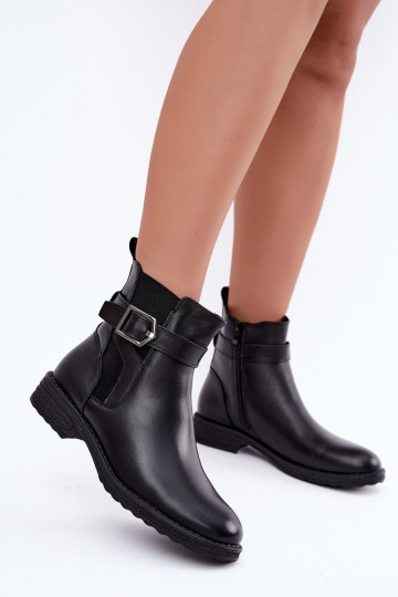 Stivaletti isolati da donna in ecopelle con fibbie Sergio Leone BT-43 nero