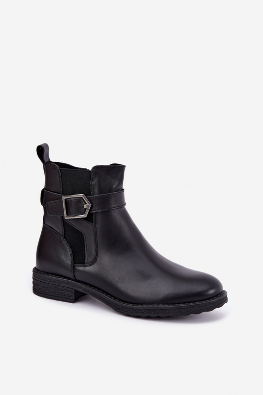 Stivaletti isolati da donna in ecopelle con fibbie Sergio Leone BT-43 nero