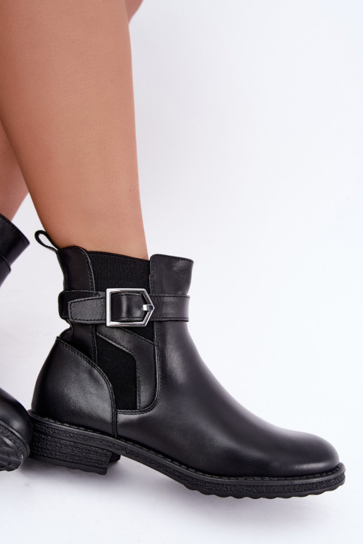 Stivaletti isolati da donna in ecopelle con fibbie Sergio Leone BT-43 nero