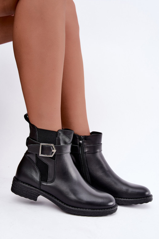 Stivaletti isolati da donna in ecopelle con fibbie Sergio Leone BT-43 nero