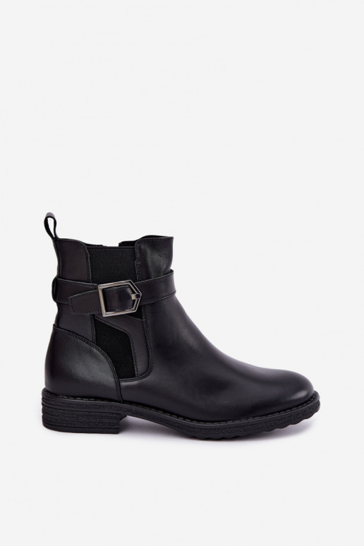Stivaletti isolati da donna in ecopelle con fibbie Sergio Leone BT-43 nero
