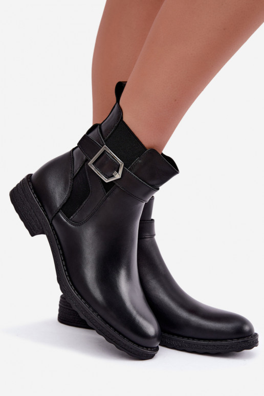 Stivaletti isolati da donna in ecopelle con fibbie Sergio Leone BT-43 nero