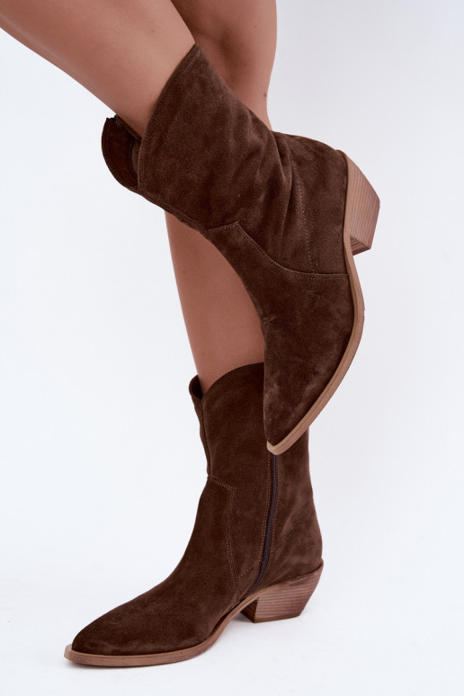 Stivali isolati in suede sintetico stile cowboy Zazoo 4311 color cioccolato
