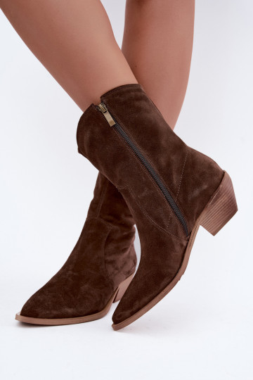 Stivali isolati in suede sintetico stile cowboy Zazoo 4311 color cioccolato 2