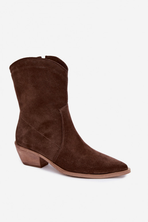 Stivali isolati in suede sintetico stile cowboy Zazoo 4311 color cioccolato