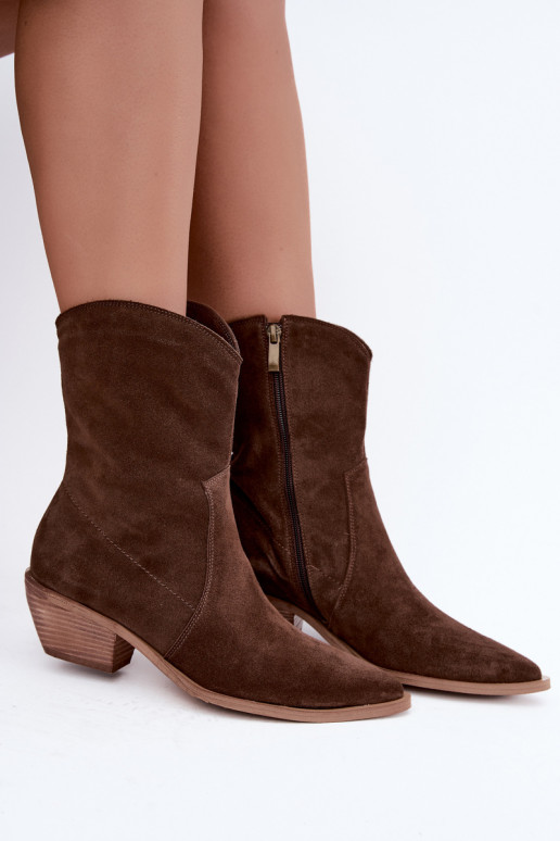 Stivali isolati in suede sintetico stile cowboy Zazoo 4311 color cioccolato