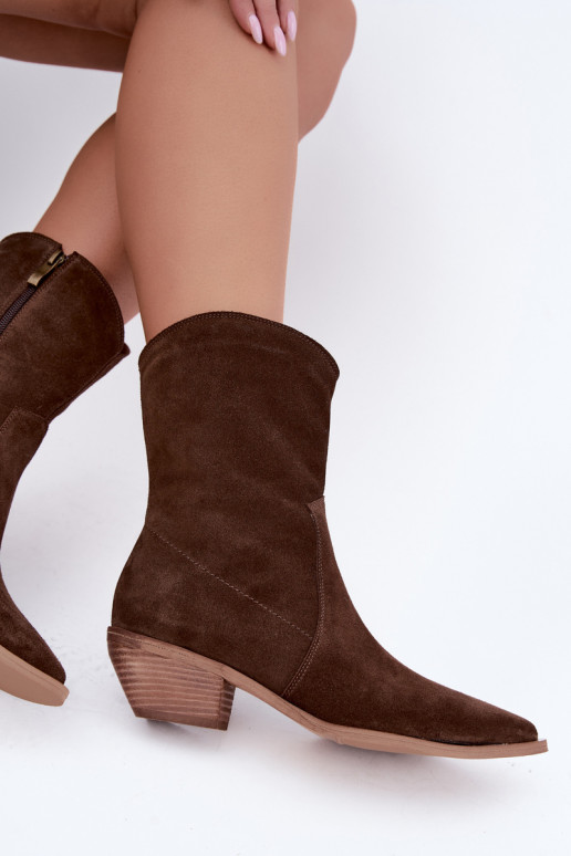 Stivali isolati in suede sintetico stile cowboy Zazoo 4311 color cioccolato