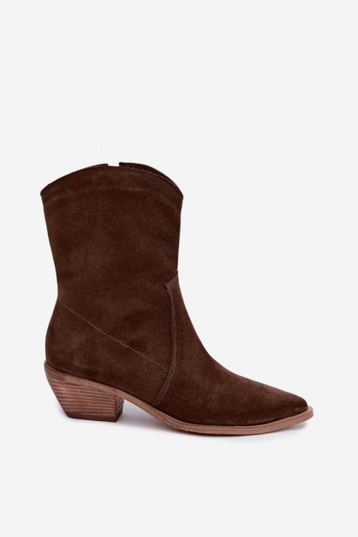 Stivali isolati in suede sintetico stile cowboy Zazoo 4311 color cioccolato