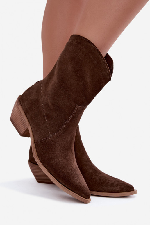 Stivali isolati in suede sintetico stile cowboy Zazoo 4311 color cioccolato