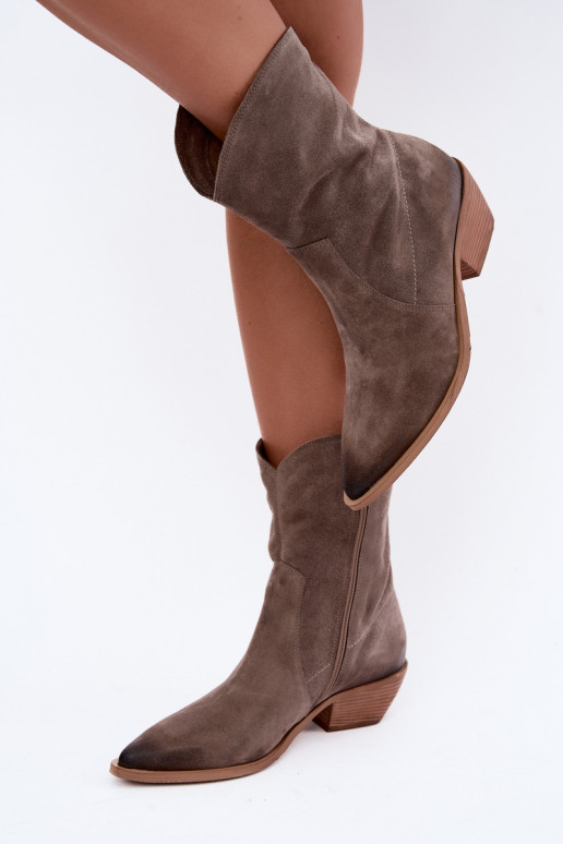 Stivali isolati in suede sintetico stile cowboy Zazoo 4311 color sabbia
