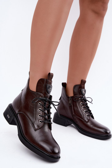 Stivaletti in pelle con ornamenti Vinceza 133145 color cioccolato