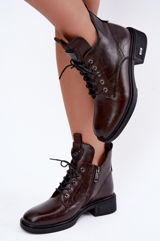 Stivaletti in pelle con ornamenti Vinceza 133145 color cioccolato