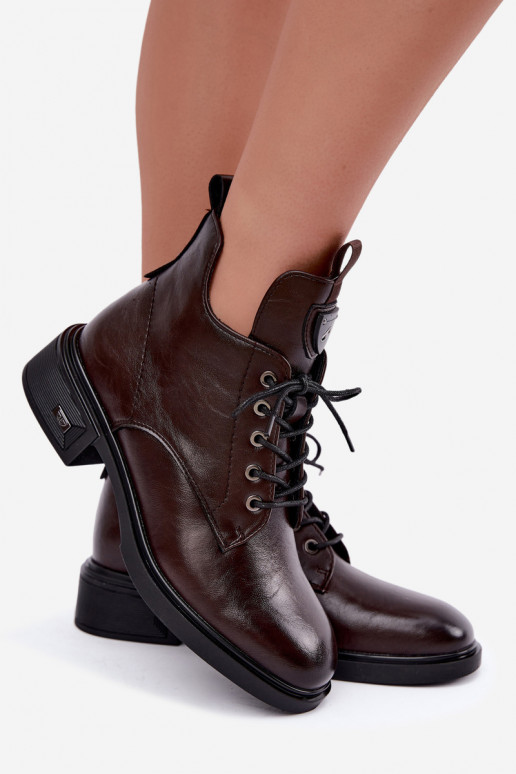 Stivaletti in pelle con ornamenti Vinceza 133145 color cioccolato