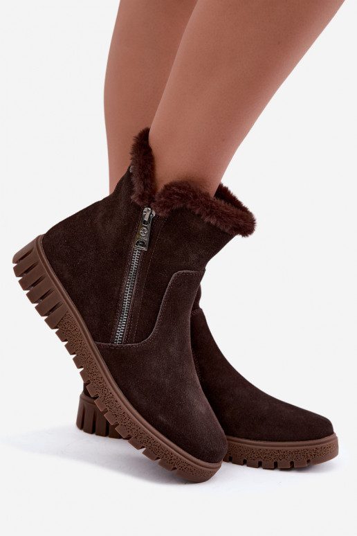 Stivali in suede sintetico con pelliccia Vinceza Czekolado