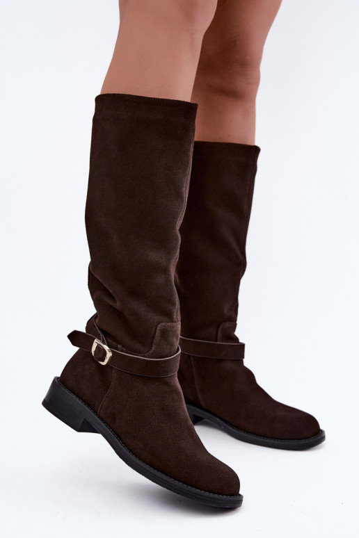 Stivali alti in suede sintetico con fibbie Vinceza Czekolado