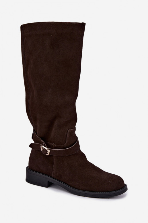 Stivali alti in suede sintetico con fibbie Vinceza Czekolado