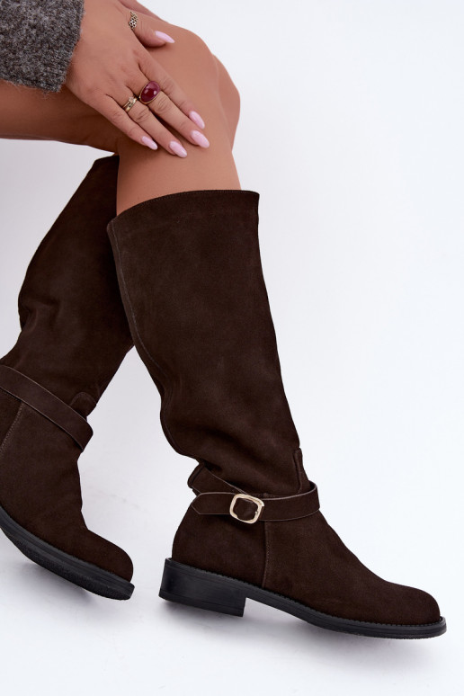 Stivali alti in suede sintetico con fibbie Vinceza Czekolado
