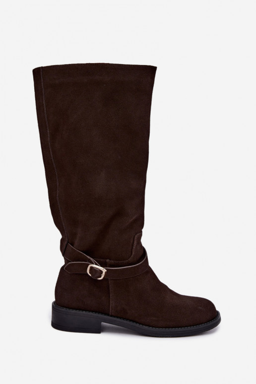 Stivali alti in suede sintetico con fibbie Vinceza Czekolado
