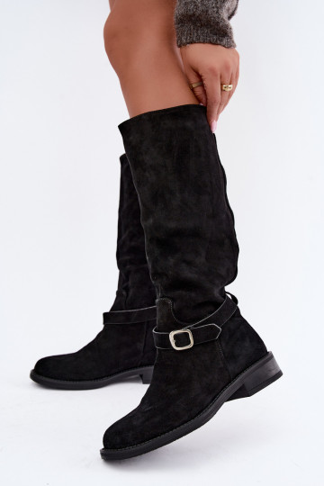 Stivali alti in suede sintetico con fibbie Vinceza neri 2