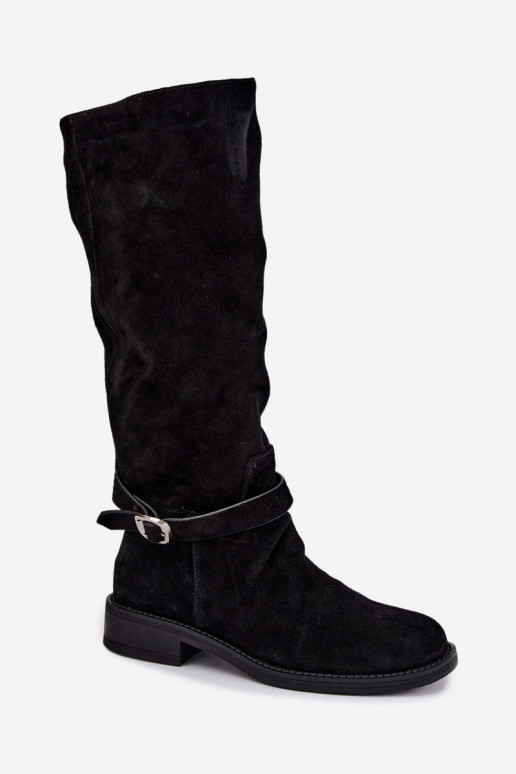 Stivali alti in suede sintetico con fibbie Vinceza neri