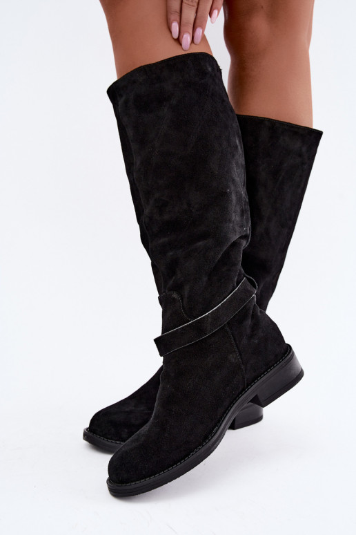 Stivali alti in suede sintetico con fibbie Vinceza neri