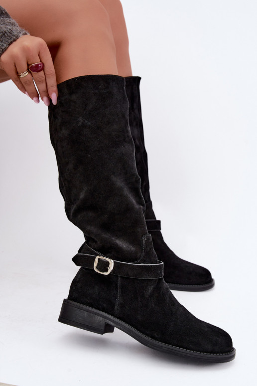 Stivali alti in suede sintetico con fibbie Vinceza neri
