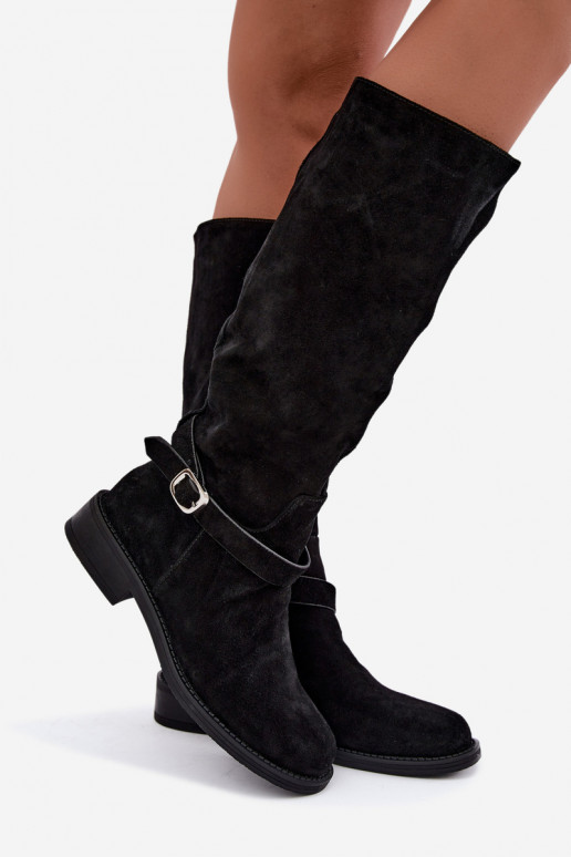 Stivali alti in suede sintetico con fibbie Vinceza neri