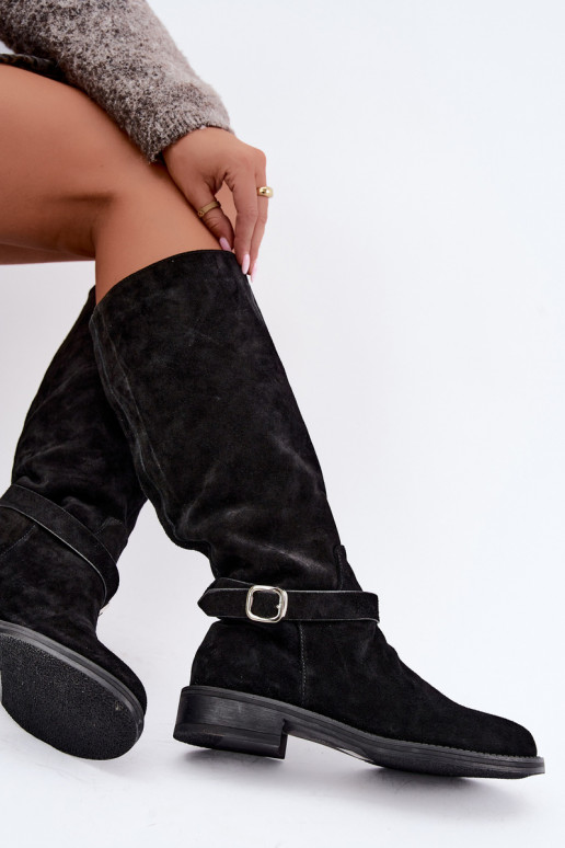 Stivali alti in suede sintetico con fibbie Vinceza neri
