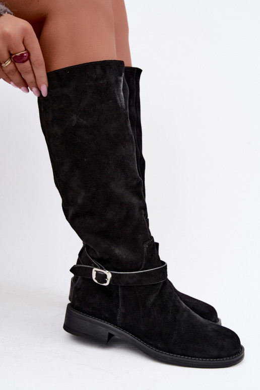 Stivali alti in suede sintetico con fibbie Vinceza neri