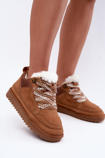 Stivali da neve in suede sintetico con pelliccia e lacci Vinceza marrone 2