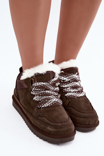 Stivali da neve in suede sintetico con pelliccia e lacci Vinceza 97974 in colore cioccolato