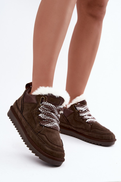 Stivali da neve in suede sintetico con pelliccia e lacci Vinceza 97974 in colore cioccolato