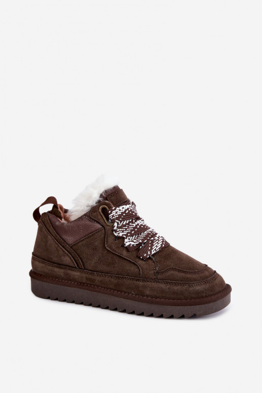 Stivali da neve in suede sintetico con pelliccia e lacci Vinceza 97974 in colore cioccolato