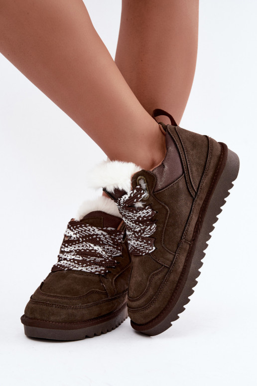 Stivali da neve in suede sintetico con pelliccia e lacci Vinceza 97974 in colore cioccolato