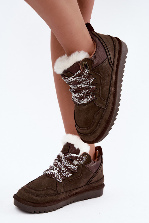 Stivali da neve in suede sintetico con pelliccia e lacci Vinceza 97974 in colore cioccolato