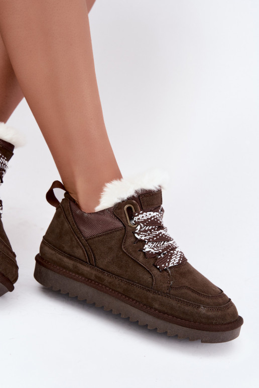 Stivali da neve in suede sintetico con pelliccia e lacci Vinceza 97974 in colore cioccolato