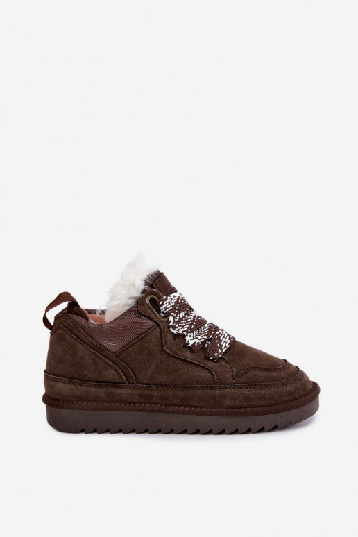 Stivali da neve in suede sintetico con pelliccia e lacci Vinceza 97974 in colore cioccolato