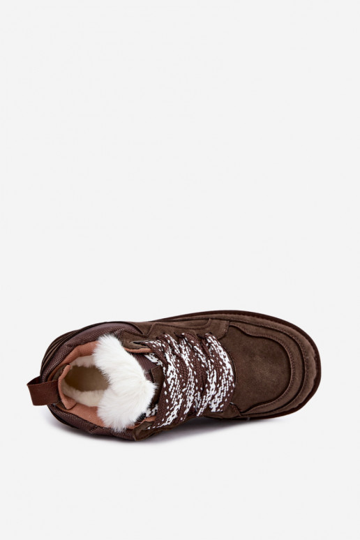Stivali da neve in suede sintetico con pelliccia e lacci Vinceza 97974 in colore cioccolato