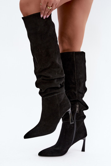 Stivali alti in suede sintetico Slouchy con tacchi sottili Vinceza 89170 in colore nero 2