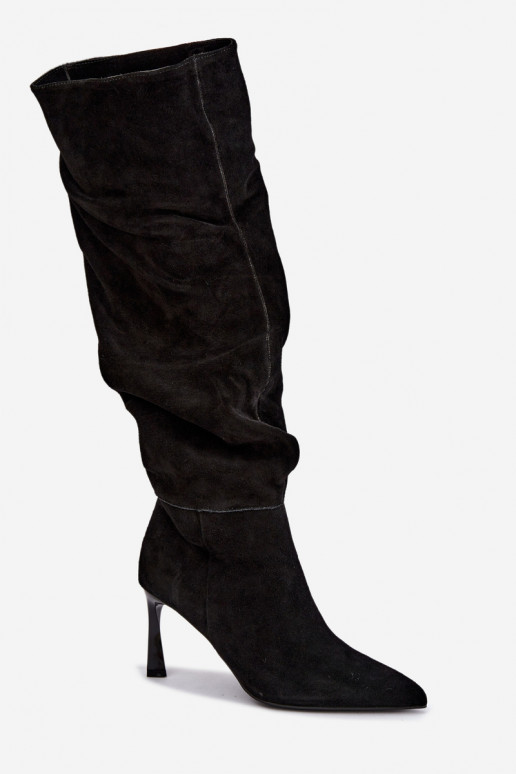 Stivali alti in suede sintetico Slouchy con tacchi sottili Vinceza 89170 in colore nero