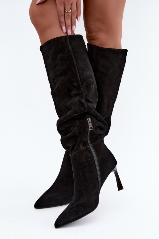 Stivali alti in suede sintetico Slouchy con tacchi sottili Vinceza 89170 in colore nero