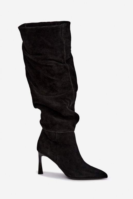 Stivali alti in suede sintetico Slouchy con tacchi sottili Vinceza 89170 in colore nero